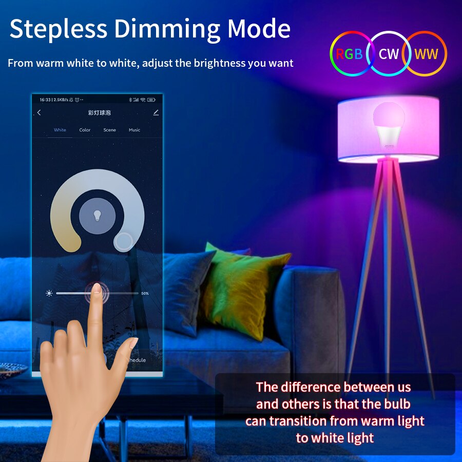 E27 WiFi Smart LED Bulb RGBCW  - đánh giá và giá Voice Control Light Bulb