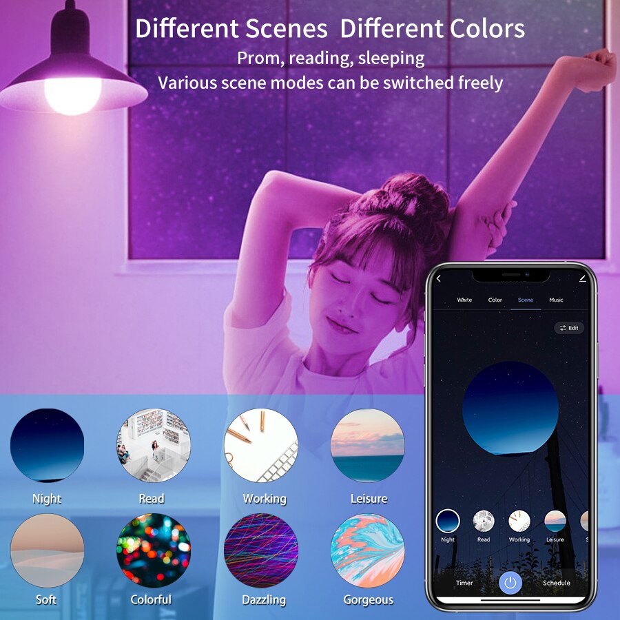 E27 WiFi Smart LED Bulb RGBCW  - đánh giá và giá Voice Control Light Bulb